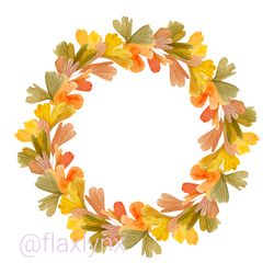 Autumn ginkgo leaves wreath. Digital JPEG file