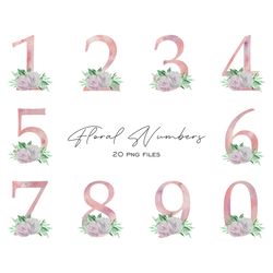 watercolor floral number 0-9 pink digits with flowers