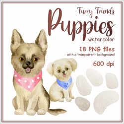 Cute Puppies Illustrations | Watercolor Dog Clipart