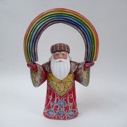 Rainbow Wooden Russian Santa, Collectible Russian Santa Claus, Wooden Santa, Wooden carved figure