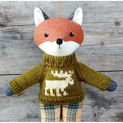 Red fox boy, stuffed animal doll, handmade wool fox toy