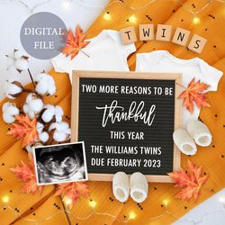 personalised thanksgiving twins digital pregnancy announcement for social media