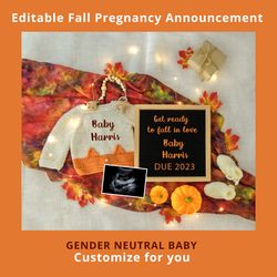 Digital Thanksgiving Pregnancy Announcement  Autumn Announcement  Birth Announcement Digital