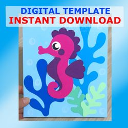 Printable Sea Horse Ocean Summer Craft for Kids Cut and Paste Coloring Page Under Sea Habitat Kindergarten School Crafts