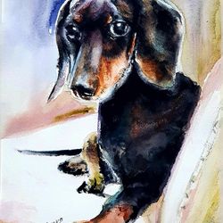 dog painting original art watercolor painting pet portrait animal wall art dachshund dog  lover gift modern artwork 9x12