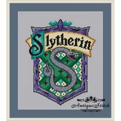 Slytherin Crest Cross Stitch Pattern PDF Hogwarts House Modern Fantasy Cross Stitch Magic Young Wizard School