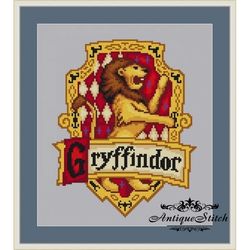 Griffindor Crest Cross Stitch Pattern PDF Hogwarts House Modern Fantasy Cross Stitch Magic Young Wizard School