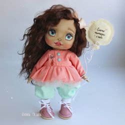 Rag doll Cloth doll Textile doll Tilda doll Handmade fabric doll Handmade textile beautiful doll with brown hair