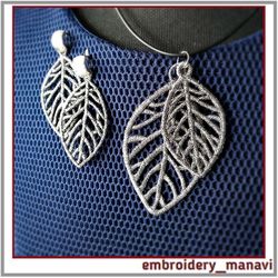 In the hoop FSL Embroidery design earrings pendant in a leaf 2