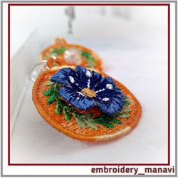 FSL in the hoop embroidery design earrings of leaves, flower