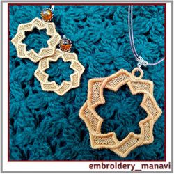 Boho FSL earrings pendant in the hoop embroidery design