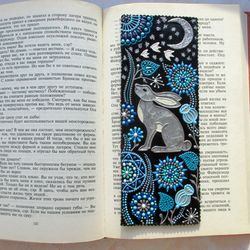 Aesthetic bookmark, Painted leather bookmark, Personalized bookmark, Bunny bookmark, Hare, Gifts for reading lovers