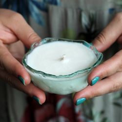 Scented soy wax candles in a handmade glass bowl Нomemade candles Eco friendly