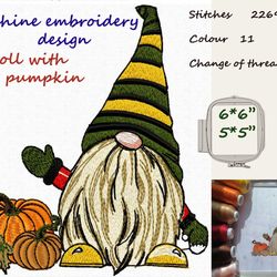 Troll with pumpkin 2 Sizes  Embroidery Design