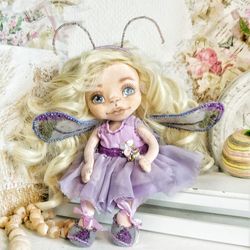 Ooak Magical Heirloom Doll, Fairy rag doll, Elf doll, Butterfly Botanical Faerie, Collectible doll