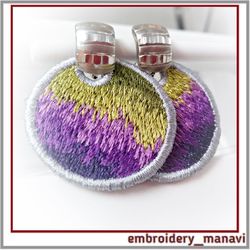 Round FSL earrings or pendant in the hoop embroidery design