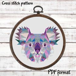 Geometric Koala cross stitch pattern modern, Geometric animals cross stitch pattern PDF