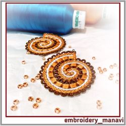 In the hoop embroidery design FSL earrings, pendant, choker shell