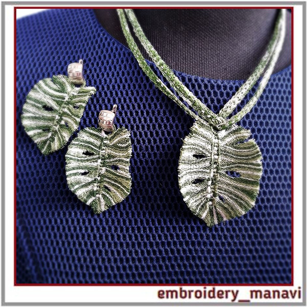 In-the-hoop-embroidery-design-pendant-brooch-earrings-monstera-leaves