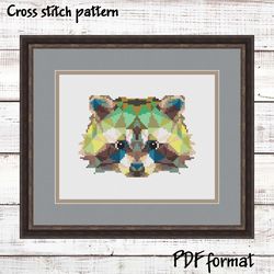 Geometric Raccoon Cross Stitch Pattern PDF, Polygonal animals Xstitch design, Funny cross stitch pattern modern