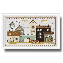 Cross Stitch Pattern Little Village Primitive Sampler Houses