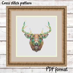 Geometric deer cross stitch pattern PDF, Polygonal animals Xstitch design