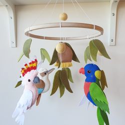 Australian birds baby mobile, cockatoo, lorikeet, kookaburra, major, Australian nursery