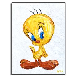 Tweety Bird Print on paper / Tweety yellow Canary Wall Art / Looney Tunes Art Poster / Looney Tunes character print 