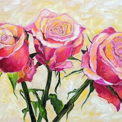 Roses Painting Flowers Artwork Floral Oil Painting 12 by 16 by Svitlana Verbovetska