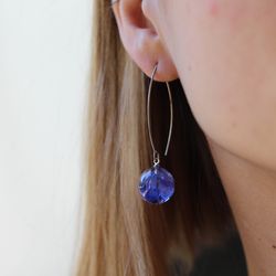 Blue cornflower earrings - blue flower earrings - real cornflower earrings - Modern resin earrings - boho drop earring