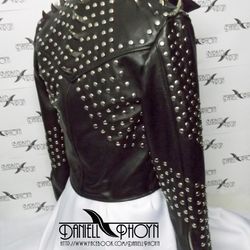 studded leather jacket shark fins