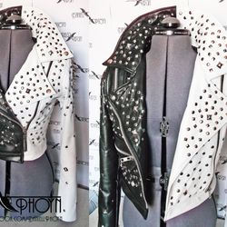 black & white studded leather jacket