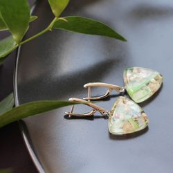 : Real Meadow Flowers Design Earrings - Triangle Shape Boho Earrings For Her - Modern Rhodium Plated 24k Earrings - Eco