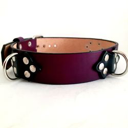 Purple leather bdsm collar choker for women Handmade submissive collar for man plus size