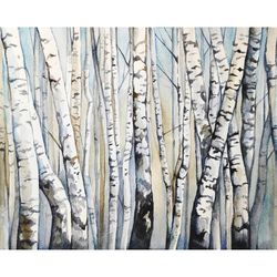 Birch Tree Painting Tree Original Art Vermont Artwork Watercolor Birch Forest Painting 8 by 10 Tree Wall Art by AlyonArt