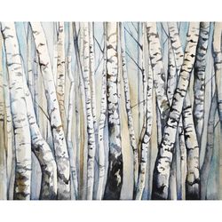 birch tree painting tree original art vermont artwork watercolor birch forest painting 8 by 10 tree wall art by alyonart