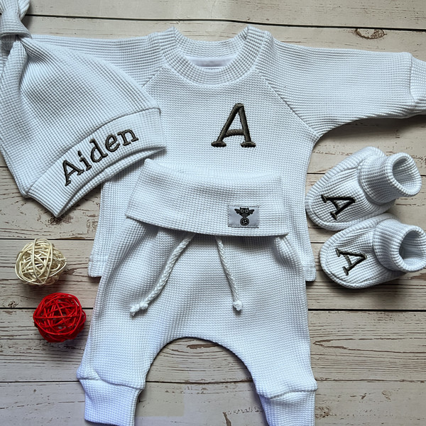 Organic cotton baby coming home outfit White Personalized Newborn baby custom outfit.jpg