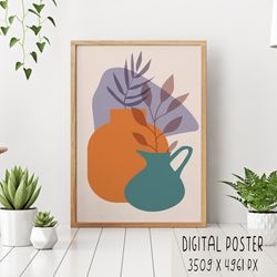 Abstract vases with leaf digital poster printable