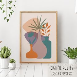 Abstract vases digital poster, Boho digital poster printable
