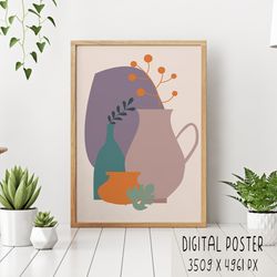 Abstract vases digital poster, Boho digital poster