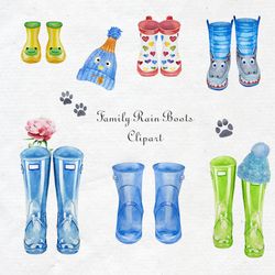 Watercolor family wellies clipart for personalised family print