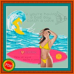 Surfing Cross Stitch Pattern | Surfer | Surfer Girl | SurfRider
