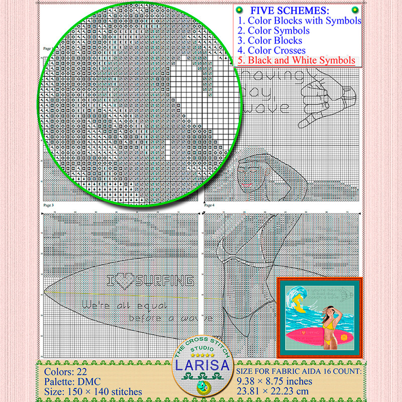 Surfing Cross Stitch Pattern