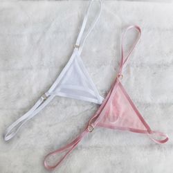 Women's transparent thong panties with metal rings. Sexy thong handmade to order.
