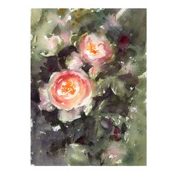 Roses in watercolor. Original flowers painting by Yulia Evsyukova