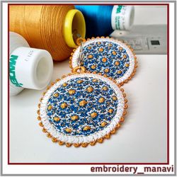 Embroidery design FSL earrings or pendant Chamomile sky