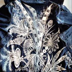hand painted denim jacket with art vintage, cottagecore clothing, custom clothing, personalized pattern,one of a kind