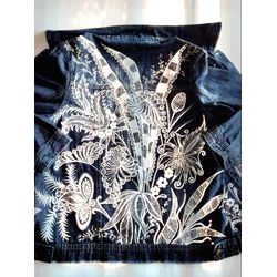 Hand Painted Denim jacket with art vintage, cottagecore clothing, custom clothing, personalized pattern,one of a kind