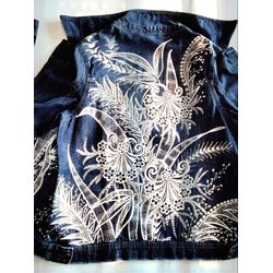 Painted Denim jacket with art vintage,hand painted jeans jacket,unique Designer art,custom clothing,personalized pattern