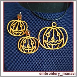 In the hoop FSL embroidery pumpkin pendant earrings Key fob